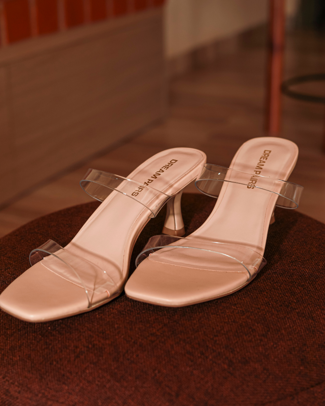 Square-Toe Double-Strap Kitten Heels